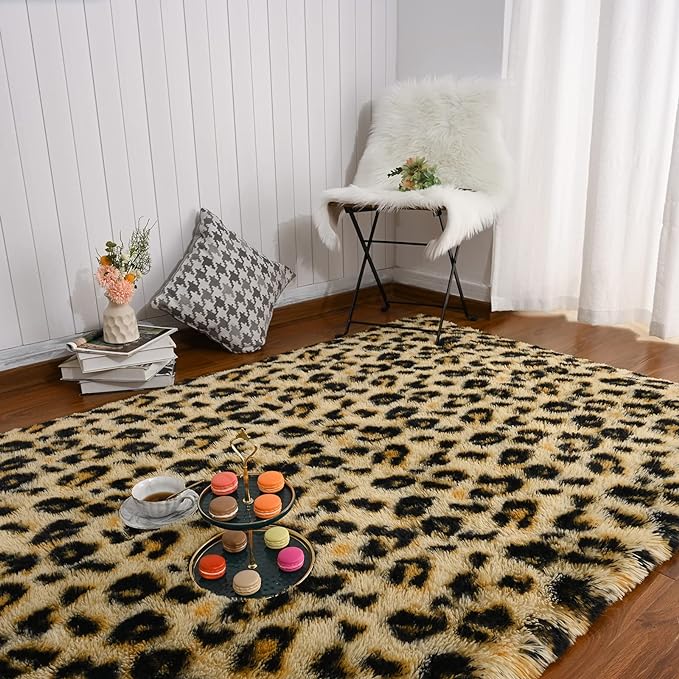 Amearea Fluffy Leopard Rug, Modern Cheetah Print Rugs, Soft Comfy Faux Fur by AmeareaDirect