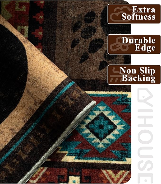 YIHOUSE Rustic Cabin Area Rug 4x6, Machine Washable Lodge Bear Rug, Non-Slip - Image 5