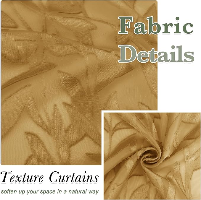 Lecloud Leia Dark Gold Sheer Kitchen Curtains 30 Inch Length 2 Panels, - Image 4