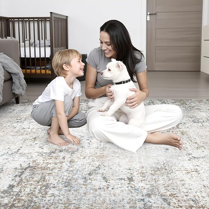 2.6'x8' Runner Rug Washable Rug;Modern Abstract Soft Thin Runner Rug Brown Grey - Image 8