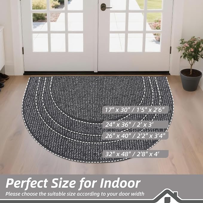 BEQHAUSE Dirt Trapper Door Mat 26" x 40" Half Circle Non-Slip Washable Doormats - Image 2