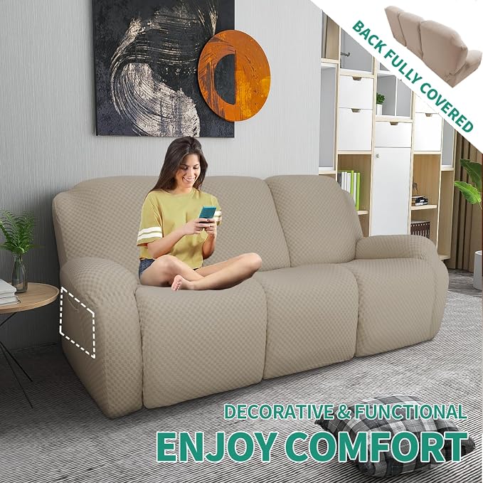 YEMYHOM 8 Pieces Stretch Recliner Sofa Cover Latest Jacquard Reclining Couch - Image 2