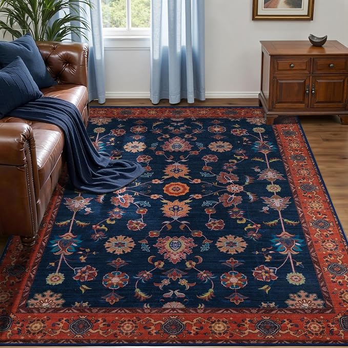 Tangsoo 3x4 Washable Rugs for Entryway Non Slip, Boho Distressed Vintage Blue - Image 2