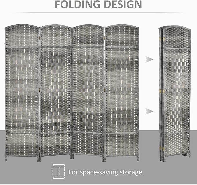 HOMCOM Room Divider, 6 Ft 4 Panel Folding Privacy Screen, Hand-Woven PP Wall - Image 3