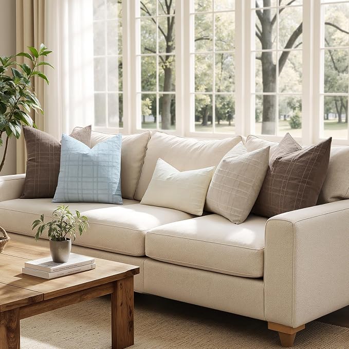 MIULEE Decorative Linen Check Throw Pillow Covers Neutral Farmhouse Vintage - Image 4