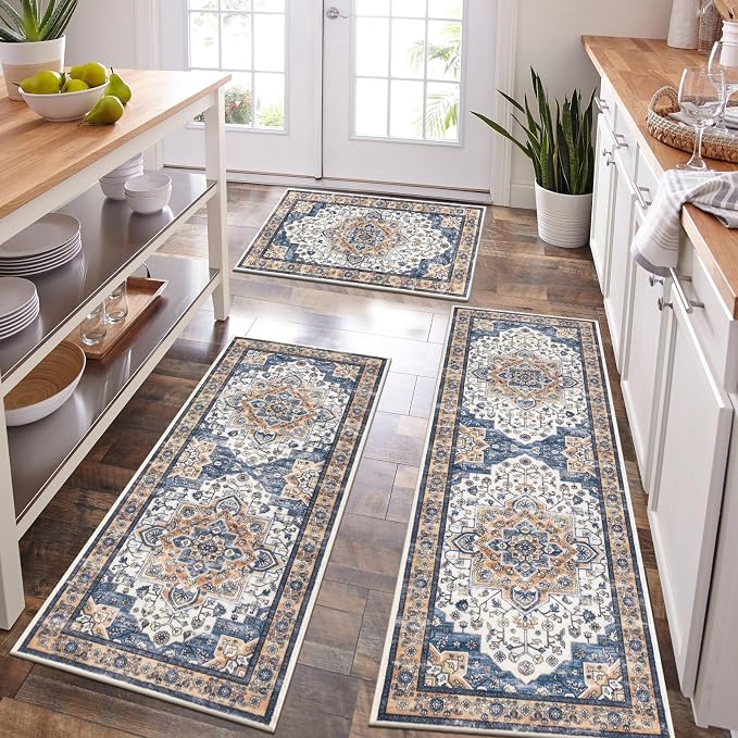 HEBE Farmhouse Kitchen Rugs Sets of 3 Non Slip Washable Boho Kitchen Rugs and - Image 6