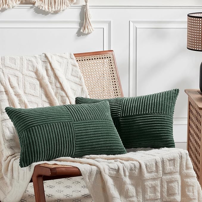 Fancy Homi Set of 2 Dark Green Long Lumbar Decorative Throw Pillow Covers 12x24 by Fancy+Homi