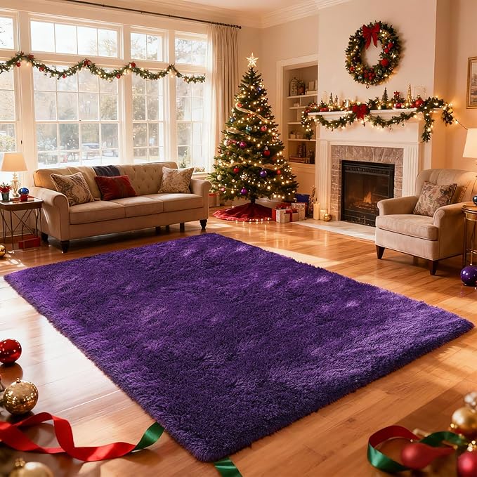 Shag Area Rugs for Bedroom Living Room, 6X9 Ultra Soft Purple Fluffy Area Rugs by Boshengya