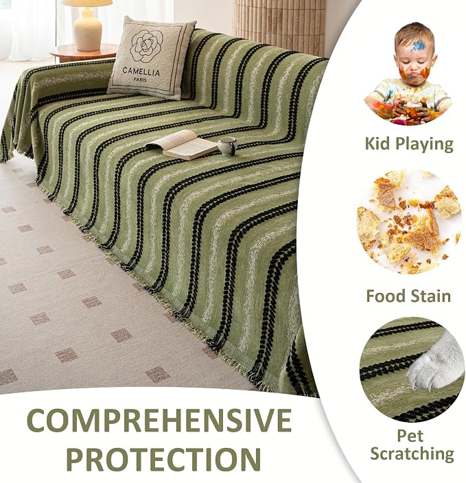 VClife Chenille Sofa Cover Bohemian Striped Pattern Couch Cover - Image 7
