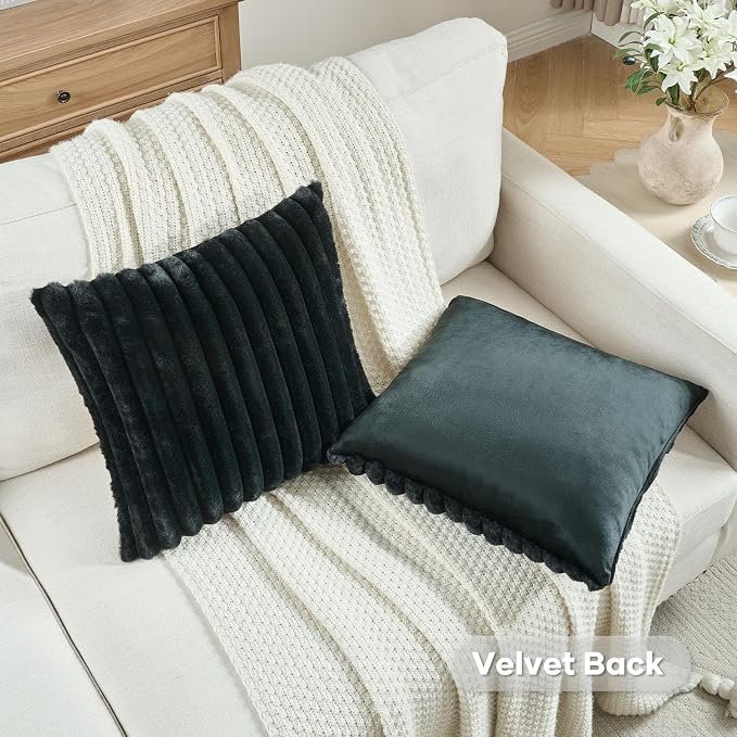 FUTEI Black Decorative Throw Pillow Covers Set of 2, 18x18 Inch Soft Fluffy - Image 4