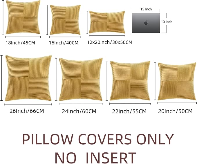 Fancy Homi 2 Packs Mustard Yellow Decorative Throw Pillow Covers 16x16 Inch - Image 6