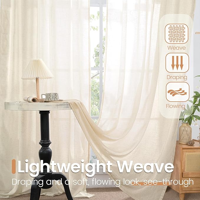 BGment 54 Inch Length Natural Linen Curtains - Image 5