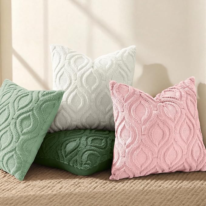 decorUhome Throw Pillow Covers 16x16 Inch Set of 2, Soft Plush Faux Wool Sage - Image 5