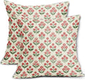 Red Green Christmas Floral Block Print Pillow Covers 20x20 Inch Set of 2 by Sivirary