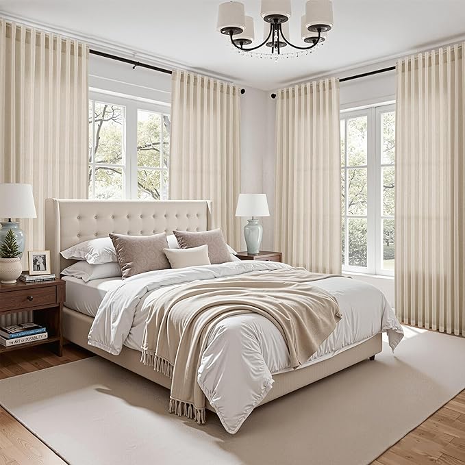 Cream Beige Linen Curtains for Living Room 105 Inches Long Light Filtering Semi - Image 7