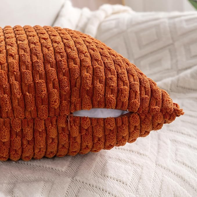 Set of 4 Burnt Orange Decorative Throw Pillow Covers 20x20 Inch Corduroy Pillow - Image 6
