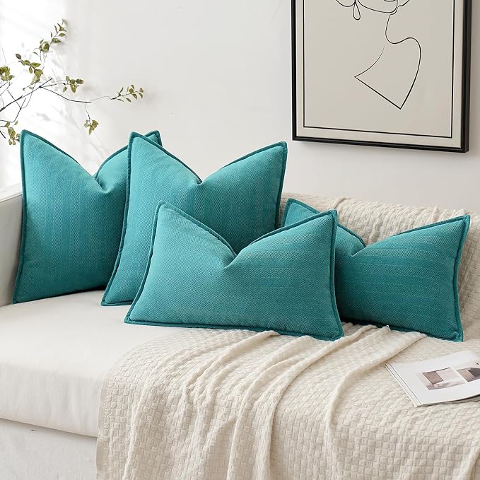 MIULEE Pack of 2 Teal Decorative Pillow Covers 18x18 Inch Soft Chenille - Image 4