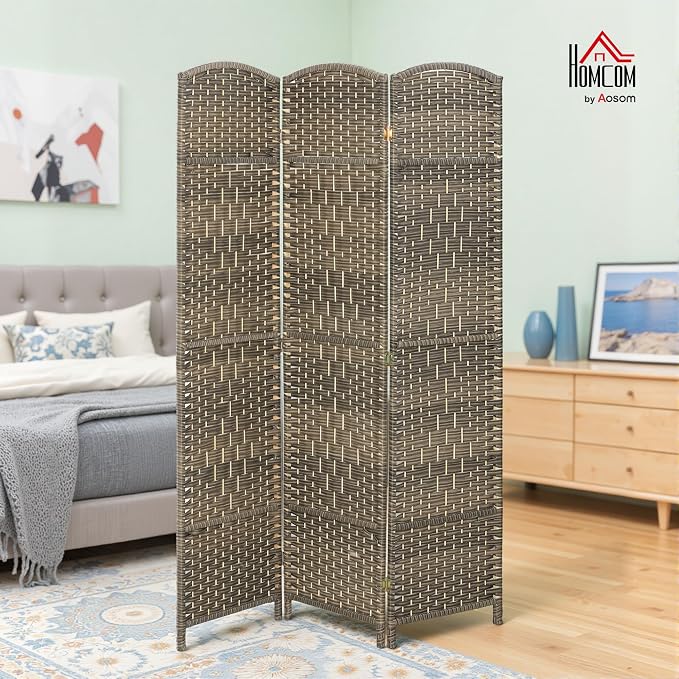 HOMCOM Room Divider, 6 Ft 3 Panel Folding Privacy Screen, Hand-Woven PP Wall - Image 2