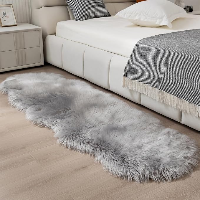 Faux Fur Rug Runner 2x6 ft Gery by CKLZSAY