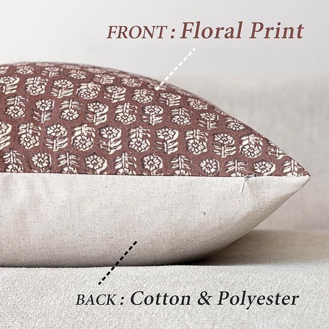Foindtower Set of 2 Decorative Vintage Floral Print Throw Pillow Covers Neutral - Image 2