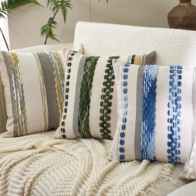 Aeckself Boho Throw Pillow Covers 18x18 Inch Set of 2, Farmhouse Decorative - Image 3