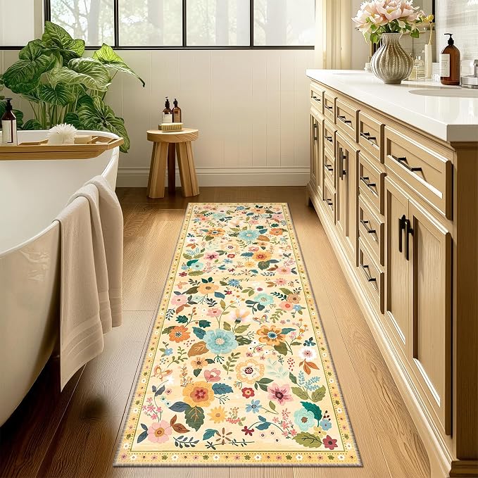 RELEANY Floral Nursery 2x10 Area Rugs Washable Print Boho Cute Carpet Non Slip - Image 9