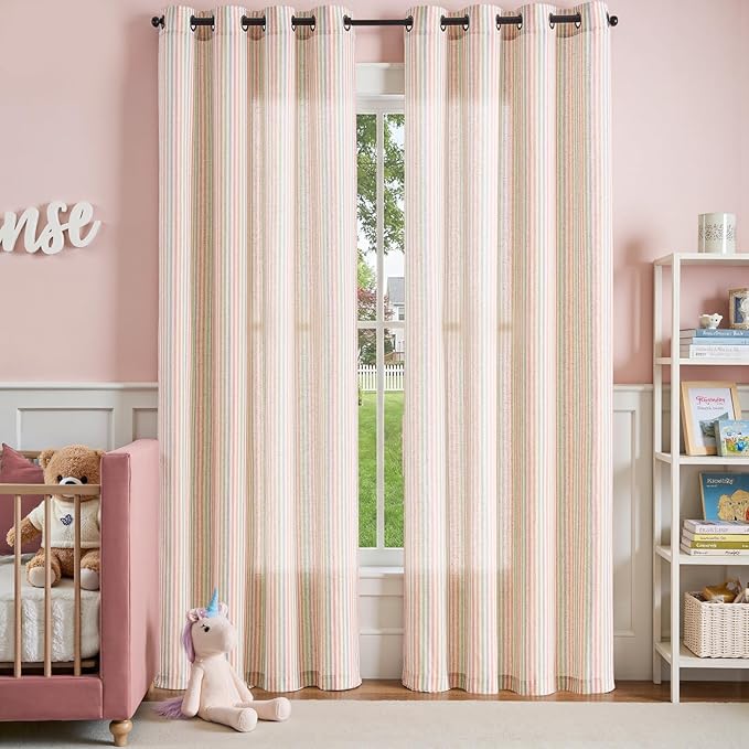 jinchan Linen Curtains for Living Room Candy Striped Curtains 84 inch Length - Image 3