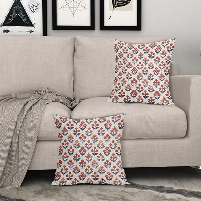 4th of July Patriotic Floral Block Print Pillow Covers 18x18 Inch Set of 2 - Image 3