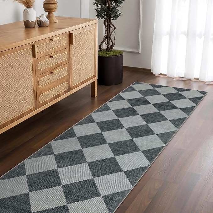 Beeiva Checkered Rug Runner for Hallways 2.5x12, Kitchen Runner Rugs Non Skid - Image 8