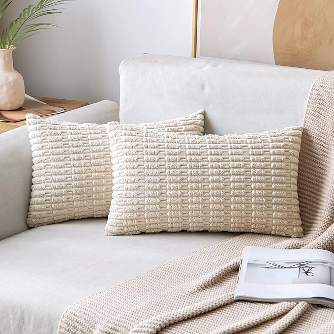 MIULEE Pack of 2 Corduroy Decorative Lumbar Throw Pillow Covers 20x12 Inch Soft by MIULEE