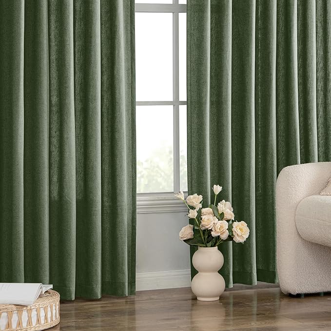 MIULEE Non-See-Through Privacy Linen Curtains 2 Panels, Olive Green Light - Image 8