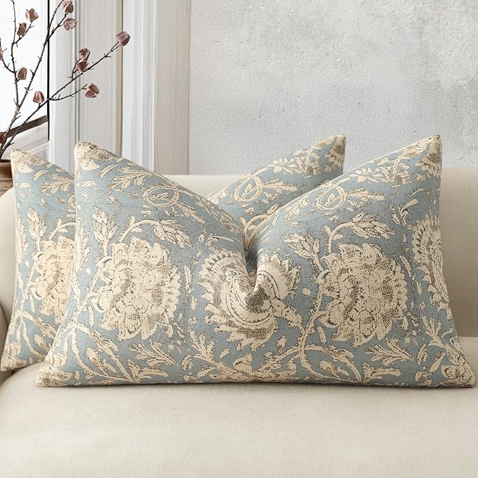 Vintage Floral Print Throw Pillow Covers 12x20 Set of 2 Neutral Modern by DKwizme