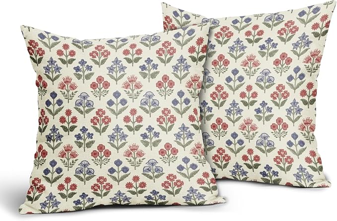 4th of July Patriotic Floral Pillow Covers 18x18 Inch Set of 2 - Image 2