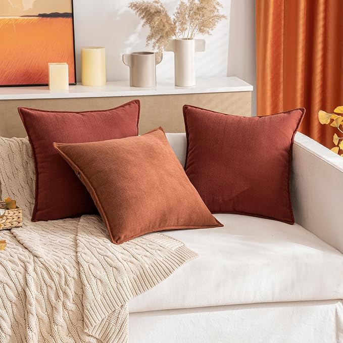 MIULEE Pack of 2 Burnt Orange Decorative Pillow Covers 18x18 Inch Soft Chenille - Image 8