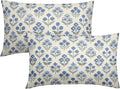 Blue Grey Gray Floral Pillow Covers 12x20 Inch Set of 2, Block Print Lumbar by Sivirary