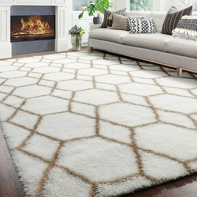 ONASAR Large Area Rugs for Living Room, 7x10 White and Beige Bedroom Rug by ONASAR