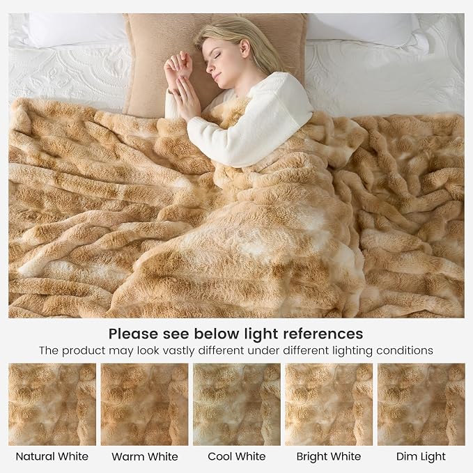 Cozy Bliss Deluxe Striped Rabbit Faux Fur Throw Blanket, Soft Fluffy Warm Plush - Image 9