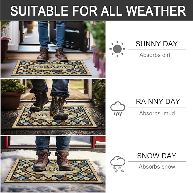 CHICHIC Blue Welcome Door Mat 17x 30 Inch Front Doormat Outdoors - Image 6