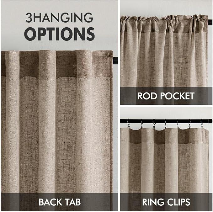 MIULEE Taupe Grey Linen Curtains 72 Inch Length 2 Panels - Image 3
