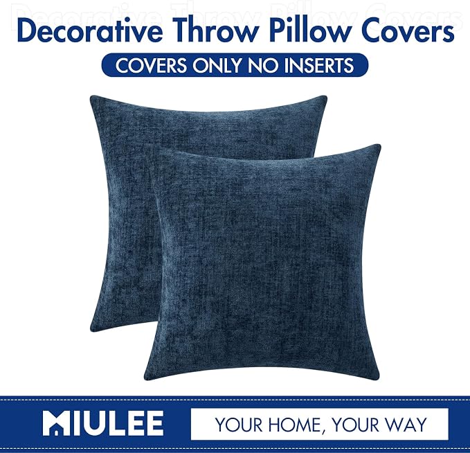 MIULEE Pack of 2 Blue Throw Pillow Covers 16x16 Inch Soft Chenille Pillow Covers - Image 6