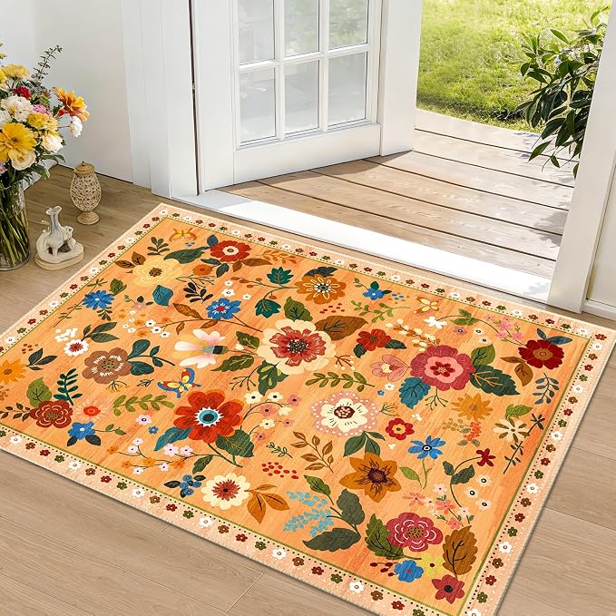 RELEANY Floral Nursery 2x3 Area Rugs Washable Print Boho Cute Carpet Non Slip - Image 2