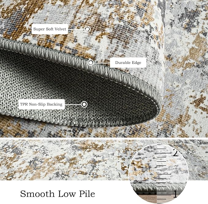 Toneed Abstract Area Rug Modern Washable Rug Soft Non Slip Rug Low Pile - Image 6
