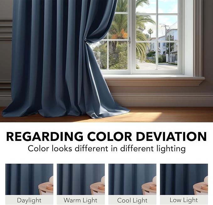 Deconovo Blackout Curtains, Thermal Insulated, W52 x L63 2 Panels, Back Tab - Image 6