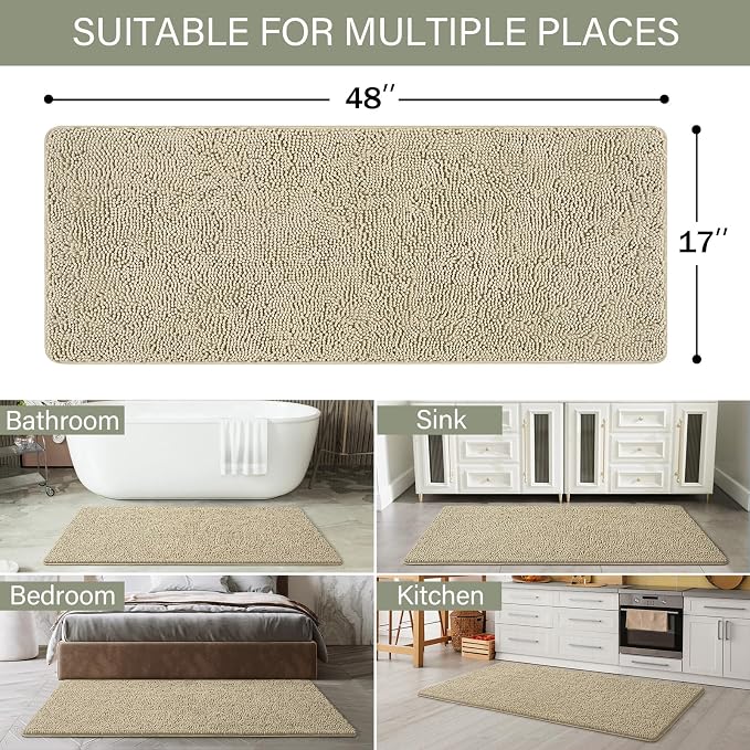 LOCHAS Luxury Bathroom Rug Shaggy Bath Mat 48 x 17 Inch, Washable Non Slip Bath - Image 2