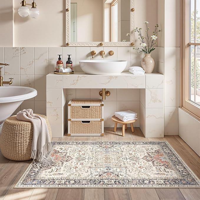 3x5 Washable Entryway Rug: Non-Slip Soft Vintage Floral Indoor Area Rug - Image 5