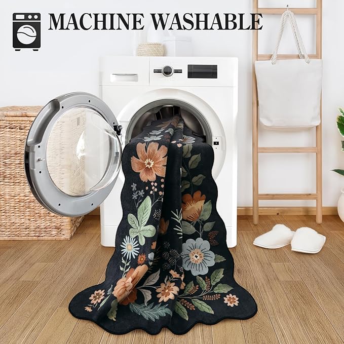 Lahome Floral Washable Rugs 8x10, Soft Ultra-Thin 8x10 Rugs - Image 4