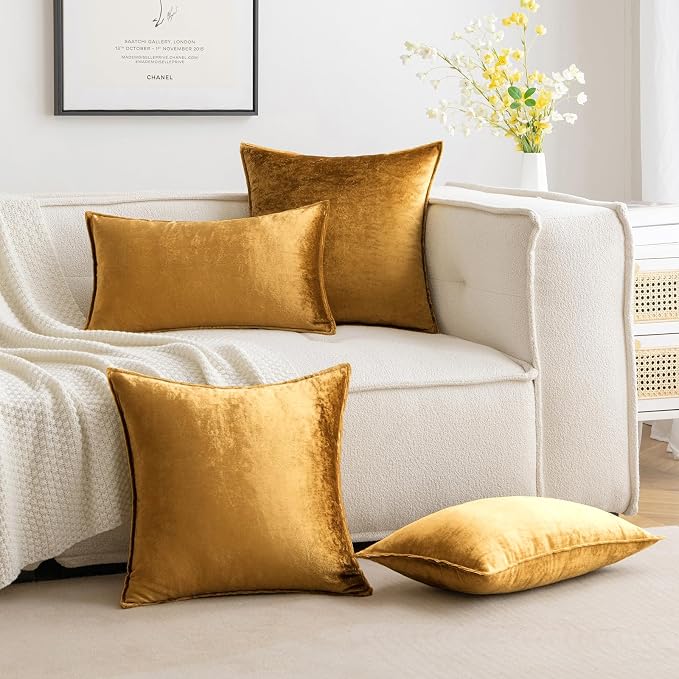 MIULEE Dark Gold Velvet Throw Pillow Covers 22x22 Soft Decorative Solid Square - Image 7