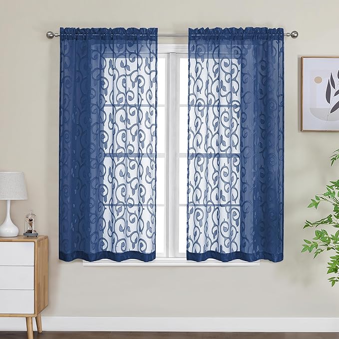 OWENIE Furman Sheer White Curtains 45 Inch Length 2 Panels Set by OWENIE