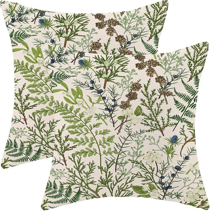 AEIOAE Spring Pillow Covers 24x24 Inch Set of 2, Vintage Sage Green Wild Flower by AEIOAE