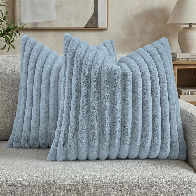 FUTEI Dusty Blue Decorative Throw Pillow Covers Set of 2, 16x16 Inch Soft by FUTEI